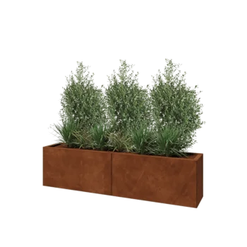 Floreira XXL em aço corten - Retângulo - 160 x 30 x 40 cm - Com placa de base