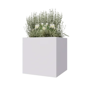 Floreira em aço - Quadrado - 80 x 80 x 80 cm - RAL9010 fosco (branco) - Sem placa de base