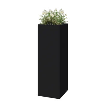 Floreira em fibra de vidro - Quadrado - 40 x 40 x 120 cm - RAL7021 mate (cinzento preto) - Com fundo