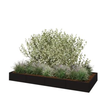 Floreira XXL em aço - Retângulo - 320 x 120 x 30 cm - RAL9005 fosco (preto) - Sem placa de base