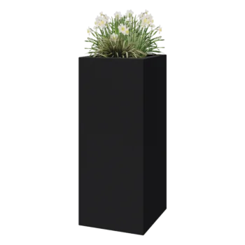 Floreira em fibra de vidro - Quadrado - 50 x 50 x 120 cm - RAL7021 mate (cinzento preto) - Com fundo