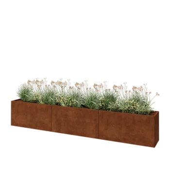 Floreira XXL em aço corten - Retângulo - 360 x 40 x 60 cm - Com placa de base