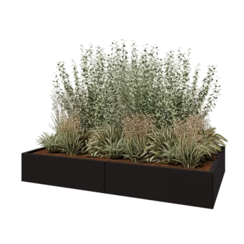 Floreira XXL em aço - Retângulo - 200 x 120 x 30 cm - RAL9005 fosco (preto) - Com placa de base