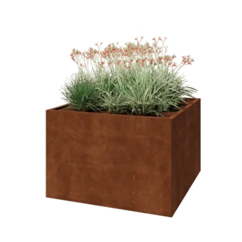 Floreira em aço corten - Quadrado - 120 x 120 x 80 cm - Com placa de base