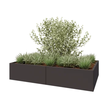 Floreira XXL em aço - Retângulo - 200 x 120 x 40 cm - RAL7016 fosco (cinzento antracite) - Com placa de base