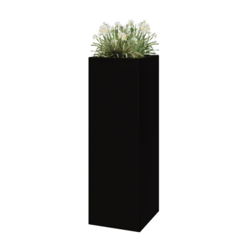 Floreira em fibra de vidro - Quadrado - 40 x 40 x 120 cm - RAL9005 mate (preto) - Com fundo