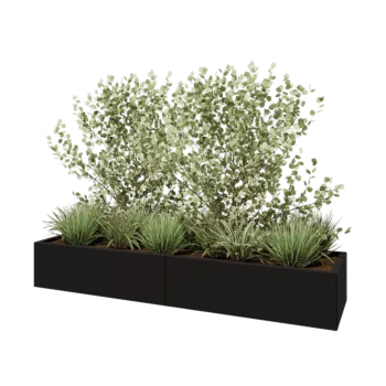 Floreira XXL em aço - Retângulo - 200 x 50 x 30 cm - RAL9005 fosco (preto) - Com placa de base