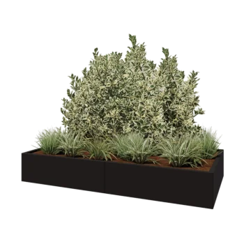 Floreira XXL em aço - Retângulo - 200 x 100 x 30 cm - RAL9005 fosco (preto) - Com placa de base