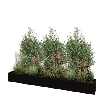 Floreira em fibra de vidro - Retângulo - 200 x 30 x 20 cm - RAL9005 mate (preto) - Com fundo