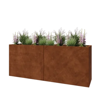 Floreira XXL em aço corten - Retângulo - 200 x 50 x 80 cm - Sem placa de base