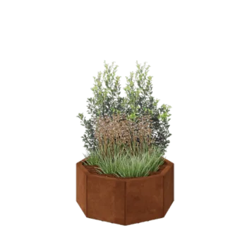 Floreira em aço corten - Octógone - 72,4 x 72,4 x 30 cm - Com placa de base - Com pés