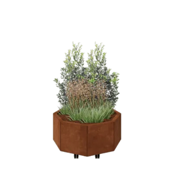 Floreira em aço corten - Octógone - 72,4 x 72,4 x 30 cm - Com placa de base - Com rodas