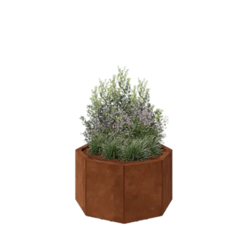 Floreira em aço corten - Octógone - 72,4 x 72,4 x 40 cm - Com placa de base - Com pés