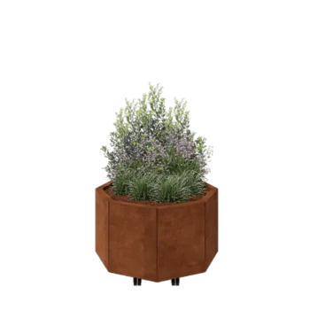 Floreira em aço corten - Octógone - 72,4 x 72,4 x 40 cm - Com placa de base - Com rodas