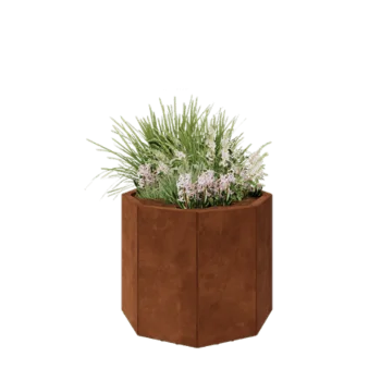Floreira em aço corten - Octógone - 72,4 x 72,4 x 60 cm - Com placa de base - Com pés
