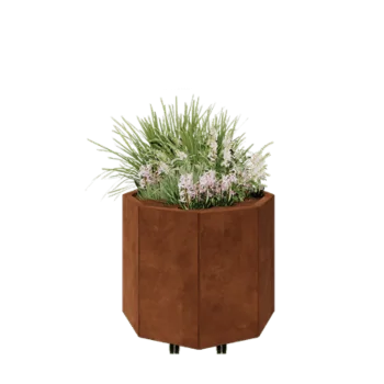 Floreira em aço corten - Octógone - 72,4 x 72,4 x 60 cm - Com placa de base - Com rodas