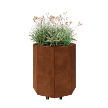 Floreira em aço corten - Octógone - 72,4 x 72,4 x 80 cm - Com placa de base - Com rodas