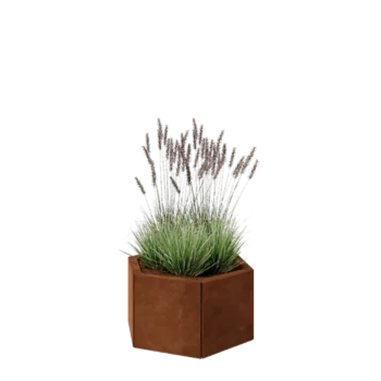 Floreira em aço corten - Hexágono - 59,3 x 52 x 30 cm - Com placa de base