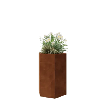 Floreira em aço corten - Hexágono - 59,3 x 52 x 80 cm - Com placa de base