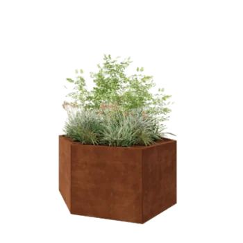 Floreira em aço corten - Hexágono - 159,3 x 138,6 x 80 cm - Sem placa de base