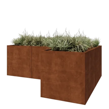 Floreira em aço corten - Forma de L - 300 x 200 x 100 cm - Com placa de base