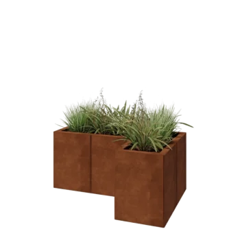Floreira em aço corten - Forma de L - 90 x 60 x 40 cm - Com placa de base