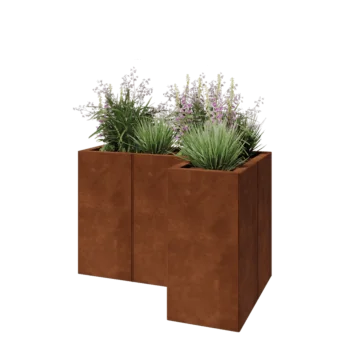 Floreira em aço corten - Forma de L - 90 x 60 x 60 cm - Com placa de base