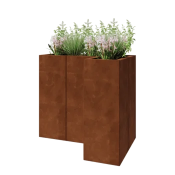 Floreira em aço corten - Forma de L - 90 x 60 x 80 cm - Com placa de base
