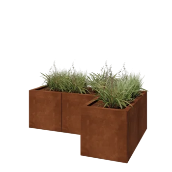 Floreira em aço corten - Forma de L - 120 x 80 x 40 cm - Com placa de base