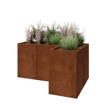 Floreira em aço corten - Forma de L - 120 x 80 x 60 cm - Com placa de base