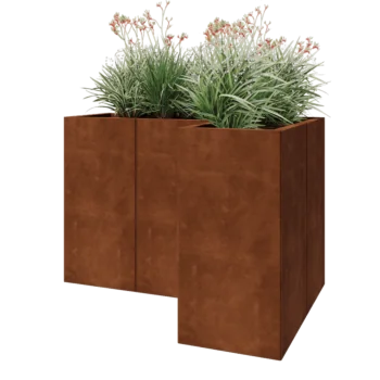 Floreira em aço corten - Forma de L - 120 x 80 x 80 cm - Com placa de base