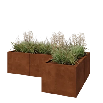 Floreira em aço corten - Forma de L - 150 x 100 x 40 cm - Com placa de base