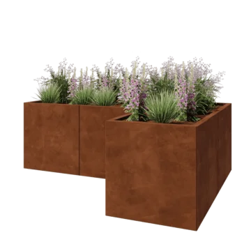Floreira em aço corten - Forma de L - 180 x 120 x 60 cm - Com placa de base