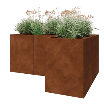 Floreira em aço corten - Forma de L - 180 x 120 x 80 cm - Com placa de base