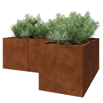 Floreira em aço corten - Forma de L - 210 x 140 x 70 cm - Com placa de base