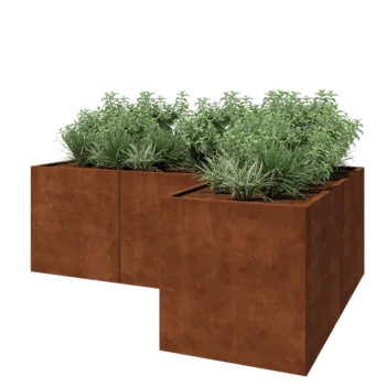 Floreira em aço corten - Forma de L - 240 x 160 x 80 cm - Com placa de base