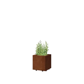 Floreira em aço corten - Quadrado - 30 x 30 x 30 cm - Com placa de base - Com pés