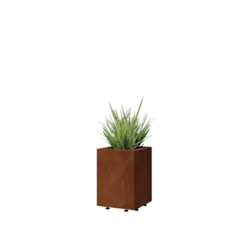 Floreira em aço corten - Quadrado - 30 x 30 x 40 cm - Com placa de base - Com pés
