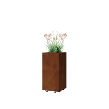 Floreira em aço corten - Quadrado - 30 x 30 x 60 cm - Com placa de base - Com pés
