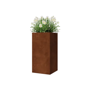 Floreira em aço corten - Quadrado - 40 x 40 x 80 cm - Com placa de base