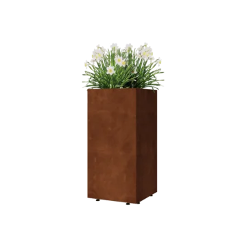 Floreira em aço corten - Quadrado - 40 x 40 x 80 cm - Com placa de base - Com pés