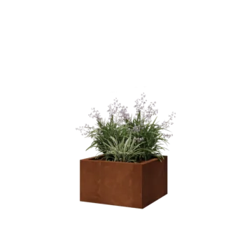 Floreira em aço corten - Quadrado - 50 x 50 x 30 cm - Com placa de base