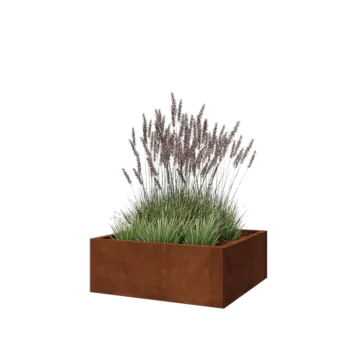 Floreira em aço corten - Quadrado - 80 x 80 x 30 cm - Com placa de base