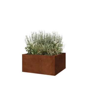 Floreira em aço corten - Quadrado - 80 x 80 x 40 cm - Com placa de base