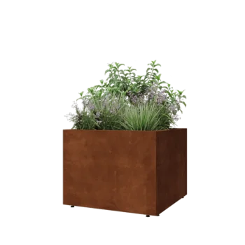 Floreira em aço corten - Quadrado - 80 x 80 x 60 cm - Com placa de base - Com pés
