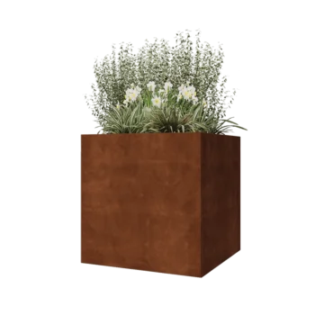 Floreira em aço corten - Quadrado - 80 x 80 x 80 cm - Com placa de base