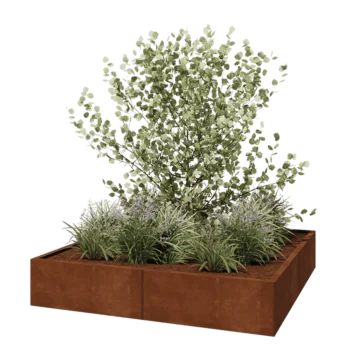 Floreira XXL em aço corten - Quadrado - 160 x 160 x 30 cm - Sem placa de base