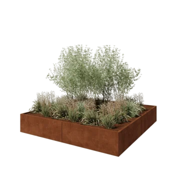 Floreira XXL em aço corten - Quadrado - 240 x 240 x 40 cm - Sem placa de base