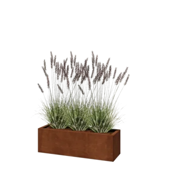 Floreira em aço corten - Retângulo - 100 x 30 x 30 cm - Com placa de base