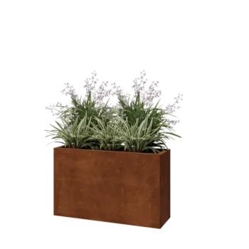 Floreira em aço corten - Retângulo - 100 x 30 x 60 cm - Com placa de base